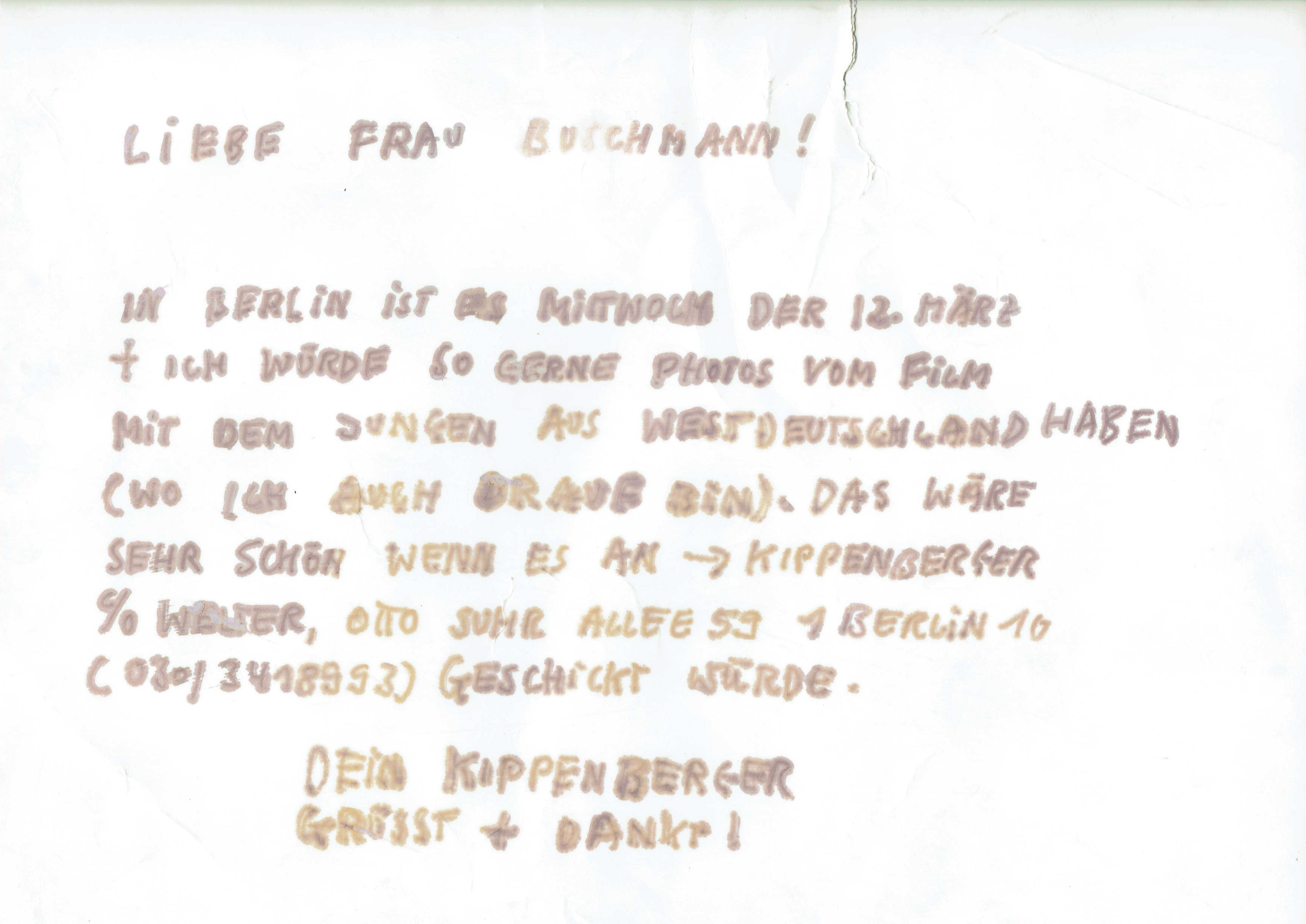 Brief von Martin Kippenberger